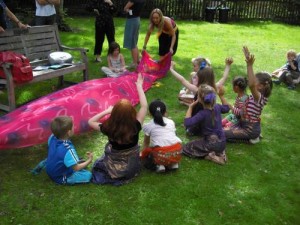 Pink sari on the grass