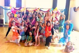 Girls dressed in Bollywood costumes