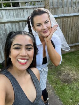 Bride to be in a veil and dance choreographer